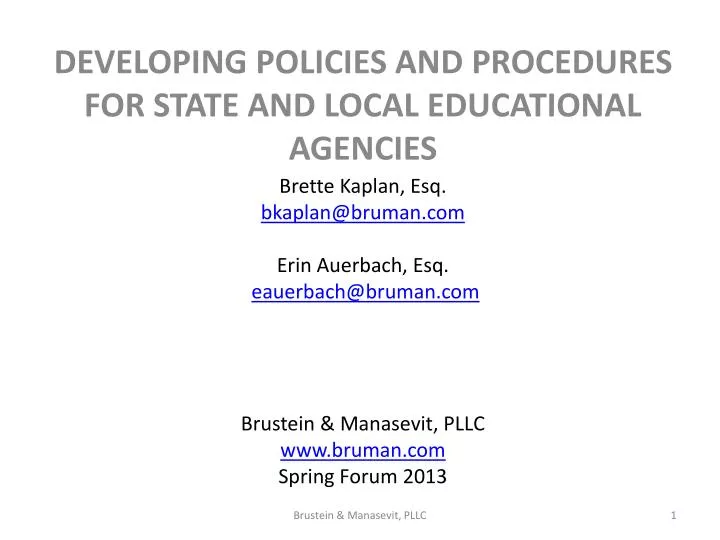 developing policies and procedures for state and local educational agencies