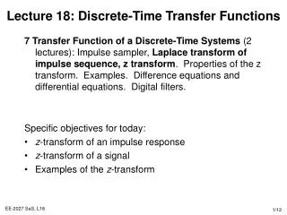 Lecture 18: Discrete-Time Transfer Functions