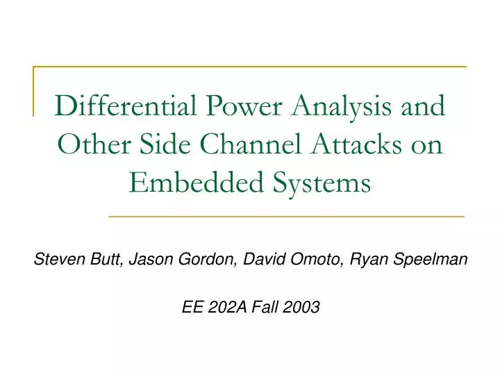 differential power analysis and other side channel attacks on embedded systems