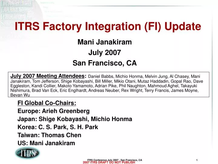 itrs factory integration fi update