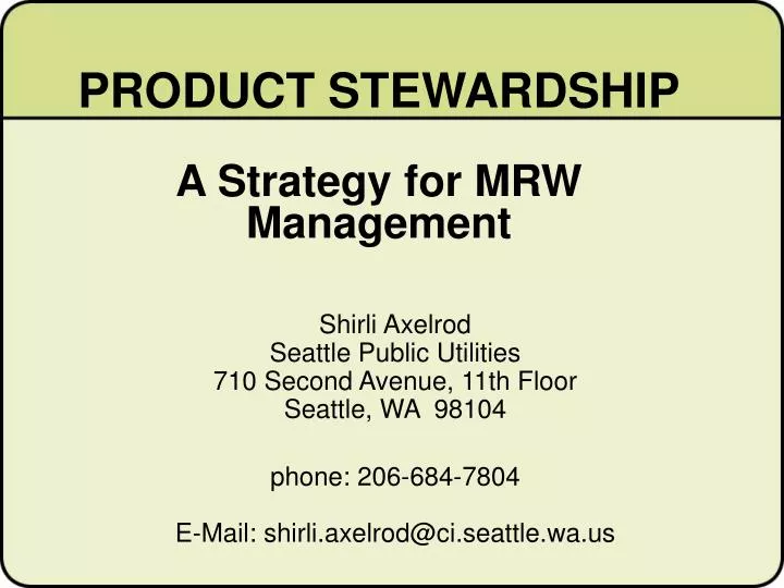 product stewardship a strategy for mrw management