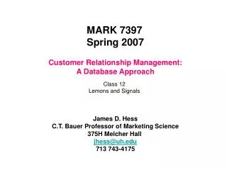 Customer Relationship Management: A Database Approach