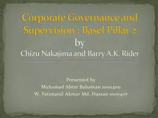 Corporate Governance and Supervision : Basel Pillar 2 by Chizu Nakajima and Barry A.K. Rider