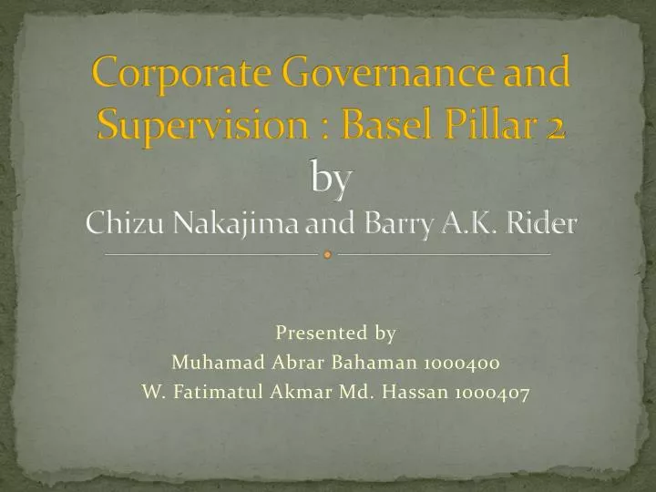 corporate governance and supervision basel pillar 2 by chizu nakajima and barry a k rider