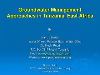 Groundwater Management Approaches in Tanzania, East Africa
