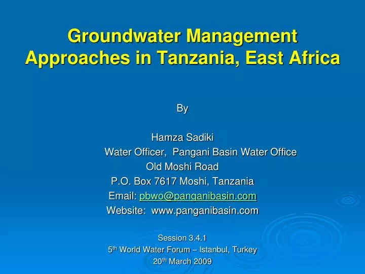 groundwater management approaches in tanzania east africa