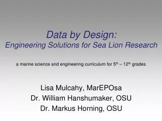 Data by Design: Engineering Solutions for Sea Lion Research