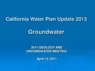 California Water Plan Update 2013 Groundwater