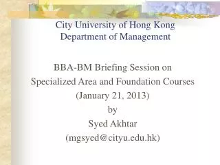 City University of Hong Kong Department of Management