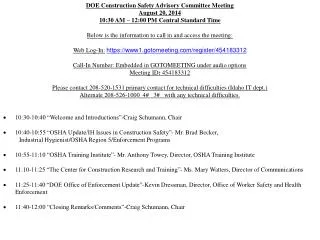 DOE Construction Safety Advisory Committee Meeting August 20, 2014