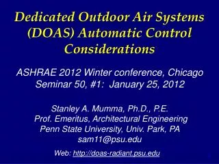 Dedicated Outdoor Air Systems (DOAS) Automatic Control Considerations