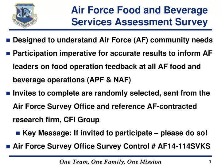 air force food and beverage services assessment survey