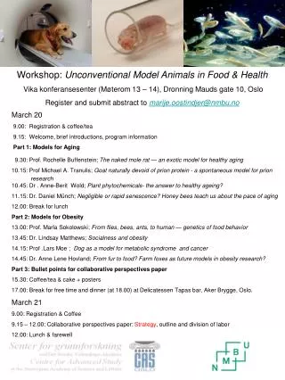 Workshop: Unconventional Model Animals in Food &amp; Health