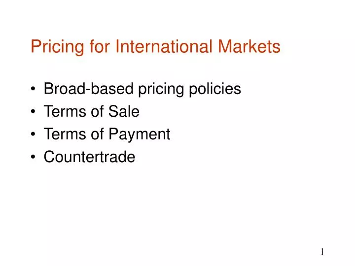 pricing for international markets