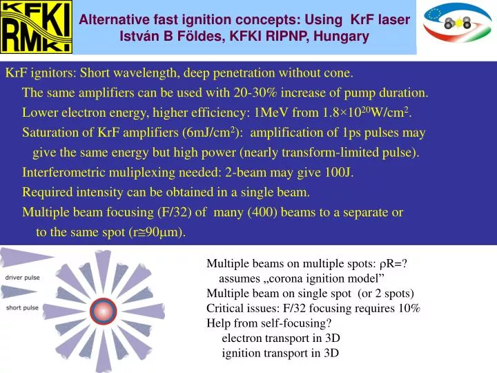alternative fast ignition concepts using krf laser istv n b f ldes kfki ripnp hungary