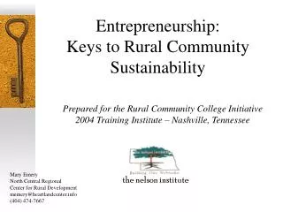 Entrepreneurship: Keys to Rural Community Sustainability