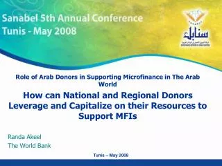 Role of Arab Donors in Supporting Microfinance in The Arab World