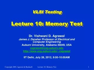 VLSI Testing Lecture 10: Memory Test