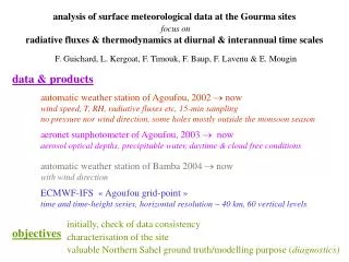 analysis of surface meteorological data at the Gourma sites focus on