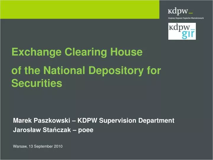 exchange clearing house of the national depository for securities