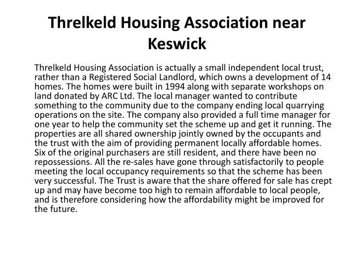 threlkeld housing association near keswick