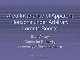 Area Invariance of Apparent Horizons under Arbitrary Lorentz Boosts