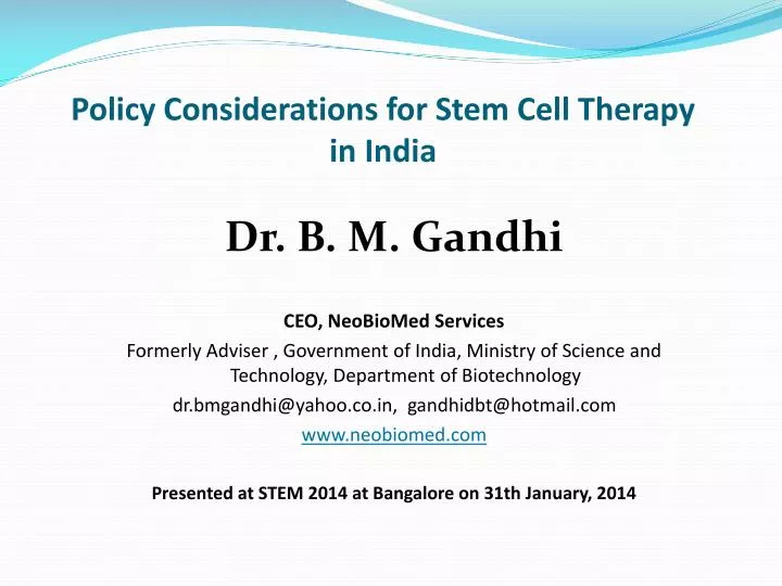 policy considerations for stem cell therapy in india