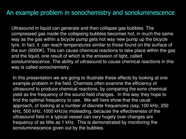 an example problem in sonochemistry and sonoluminescence