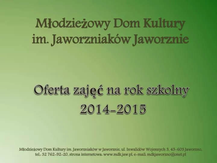 oferta zaj na rok szkolny 2014 2015