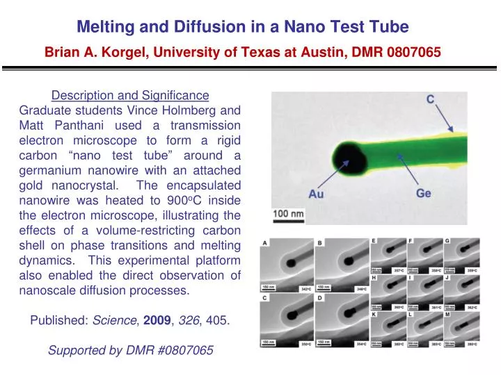 melting and diffusion in a nano test tube brian a korgel university of texas at austin dmr 0807065