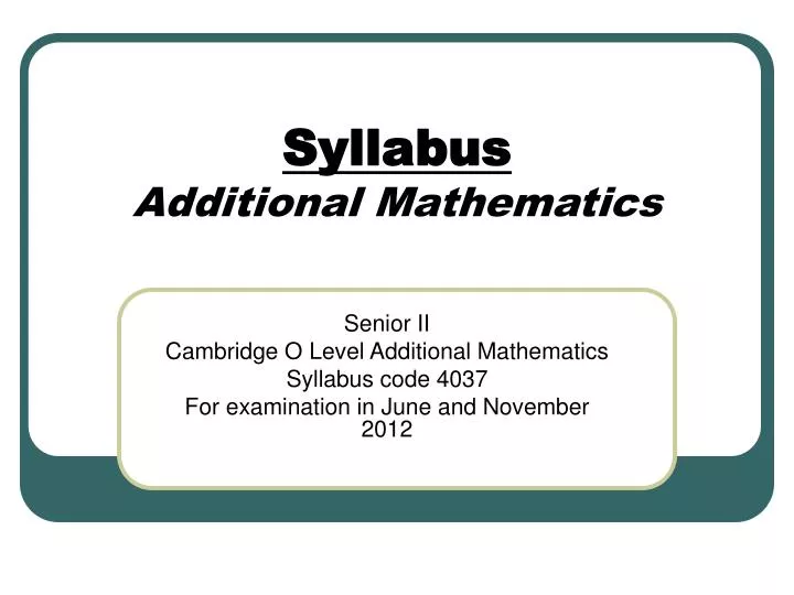 syllabus additional mathematics