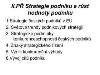 ii p strategie podniku a r st hodnoty podniku