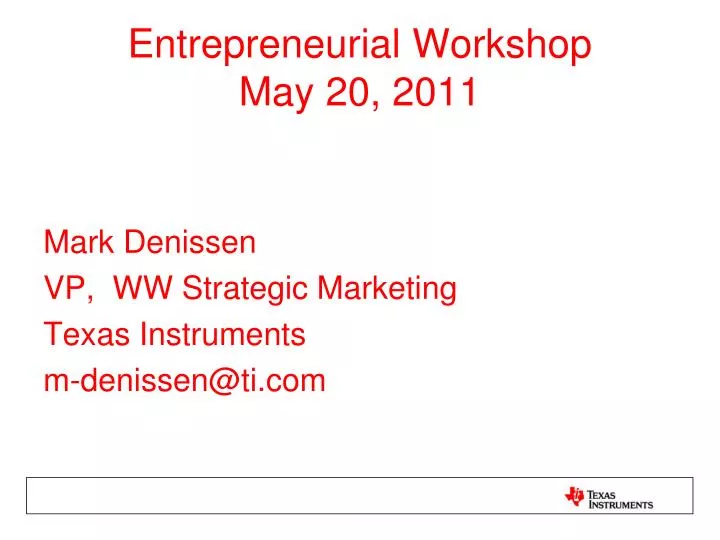 entrepreneurial workshop may 20 2011