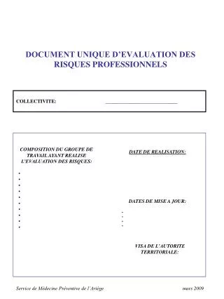 document unique d evaluation des risques professionnels