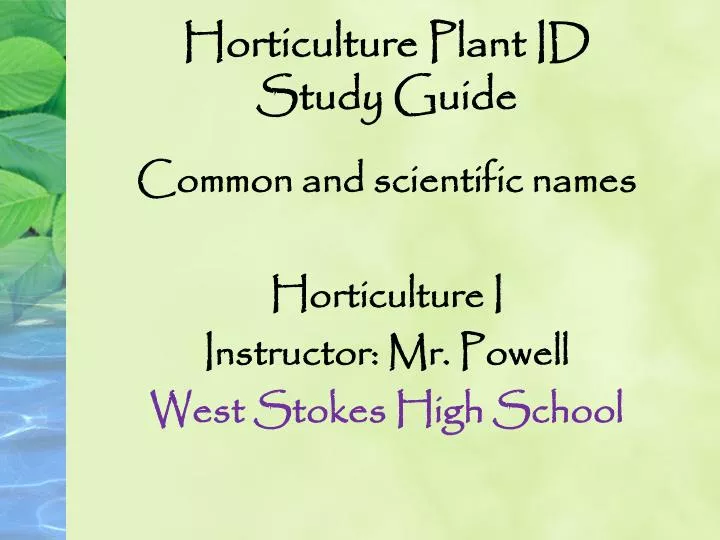 horticulture plant id study guide