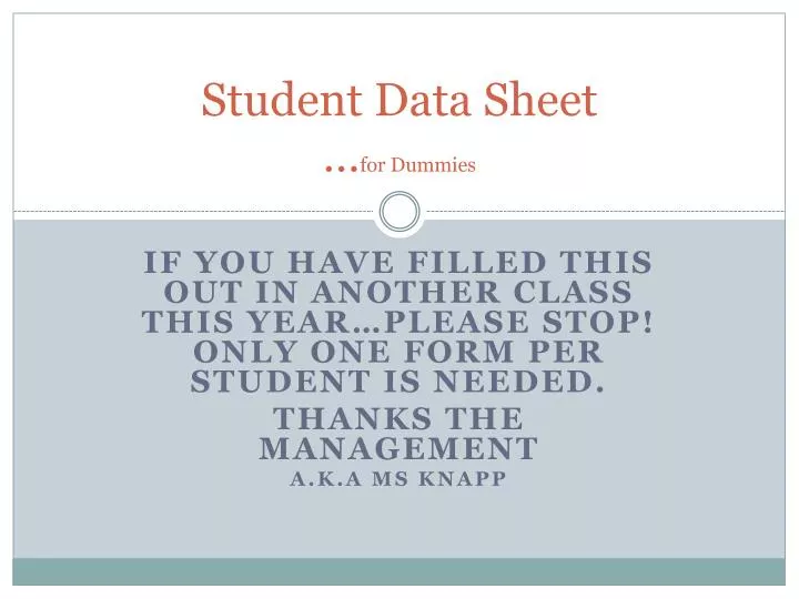 student data sheet for dummies