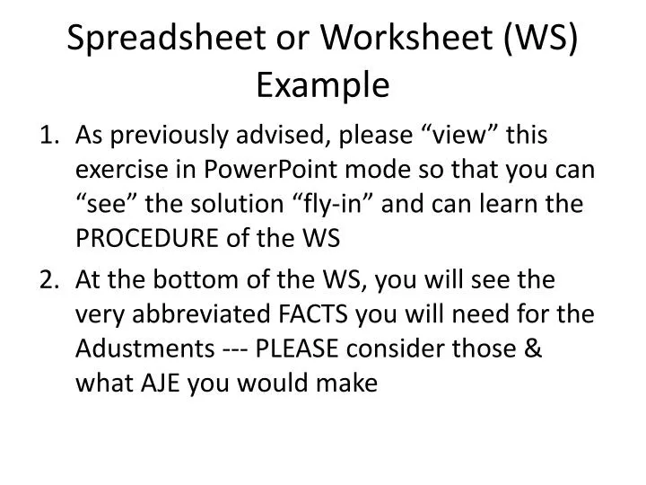 spreadsheet or worksheet ws example