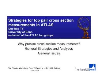 Why precise cross section measurements? General Strategies and Analyses General Issues