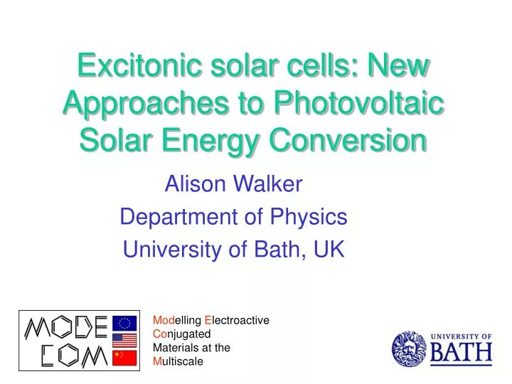 excitonic solar cells new approaches to photovoltaic solar energy conversion