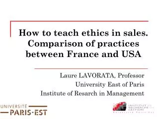How to teach ethics in sales. Comparison of practices between France and USA
