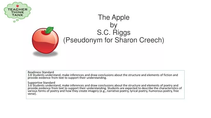 the apple by s c riggs pseudonym for sharon creech