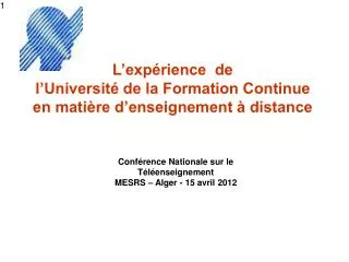 l exp rience de l universit de la formation continue en mati re d enseignement distance