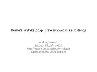 hume a krytyka poj przyczynowo ci i substancji