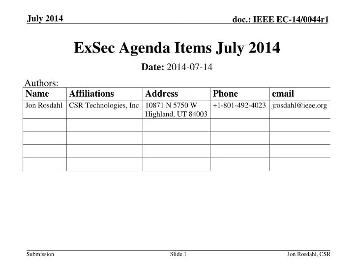 exsec agenda items july 2014