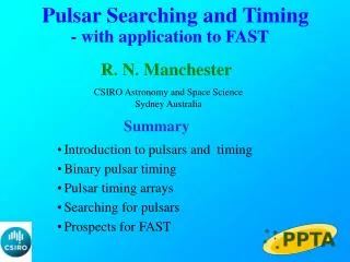 Pulsar Searching and Timing