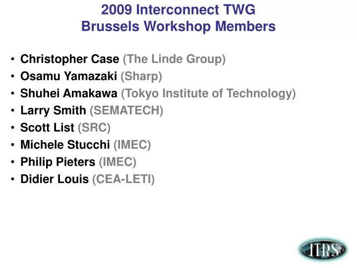 2009 interconnect twg brussels workshop members