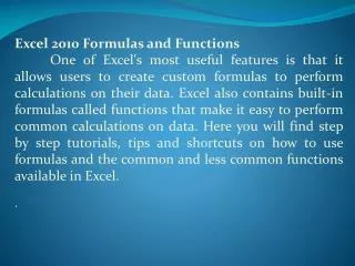 Excel 2010 Formulas and Functions