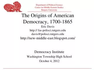 Democracy Institute Washington Township High School October 4, 2012