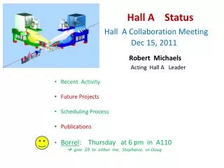 Hall A Status Hall A Collaboration Meeting Dec 15, 2011