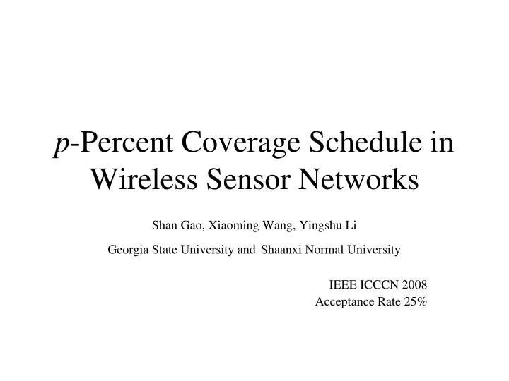 p percent coverage schedule in wireless sensor networks